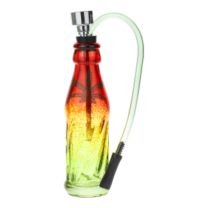 Glass Bong With Tubing Rasta Bottle with Leaf 14cm