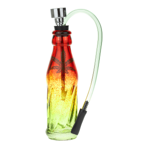 Bong in vetro con tubo Bottiglia Rasta con foglia 14cm