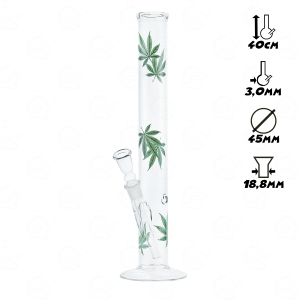 Bongo szklane Proste Zielony Liść Marihuany 40 cm