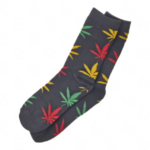 Long Socks Black With Rasta Leaves 36-42