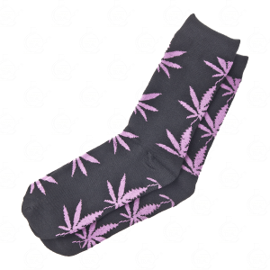 Long Socks Black With Pink Leaves 36-42