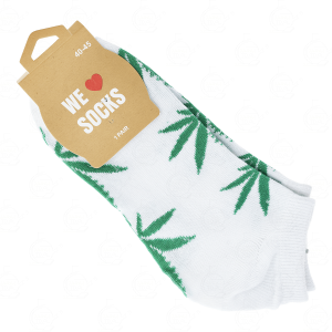 Kurze weiße Socken mit grünen Blättern 40-45