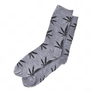 Long Socks Gray with Black Leaves 40-45