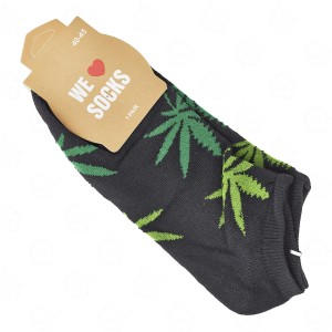 Short Socks Black  With Green Leaves 40-45