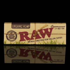 RAW Organic Hemp Connoisseur 1 1/4 rolling papers + tips