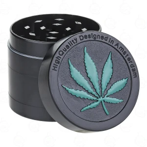 Metal Grinder with Green Marijuana Leaf , 40mm, 4-part