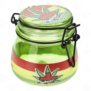 Glass Container with Lock "Green Rasta" 75 mm